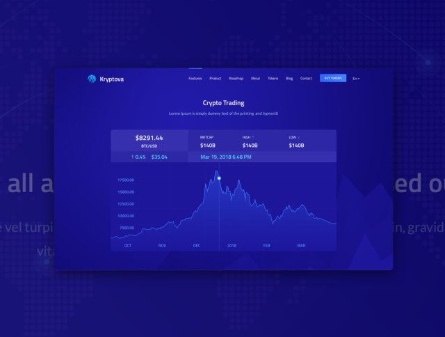 ICO登陆页面，ICO比特币和加密货币模板，Kryptova ICO登陆页面