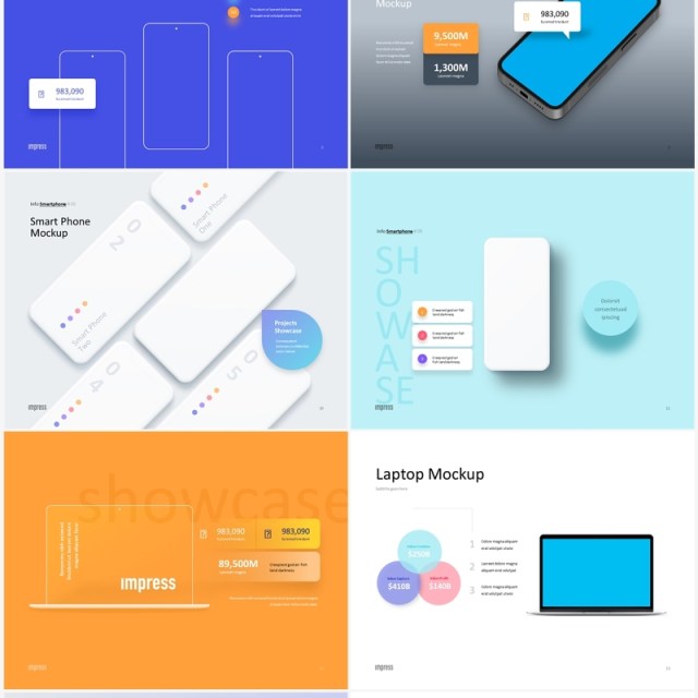 蓝色信息图形样机模型PPT素材可插图Impress Bright Anmt