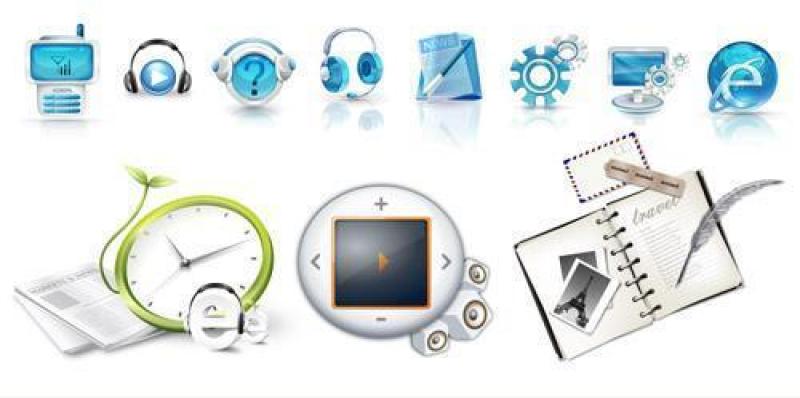 质感耳麦播放器与商业图标PSD分层