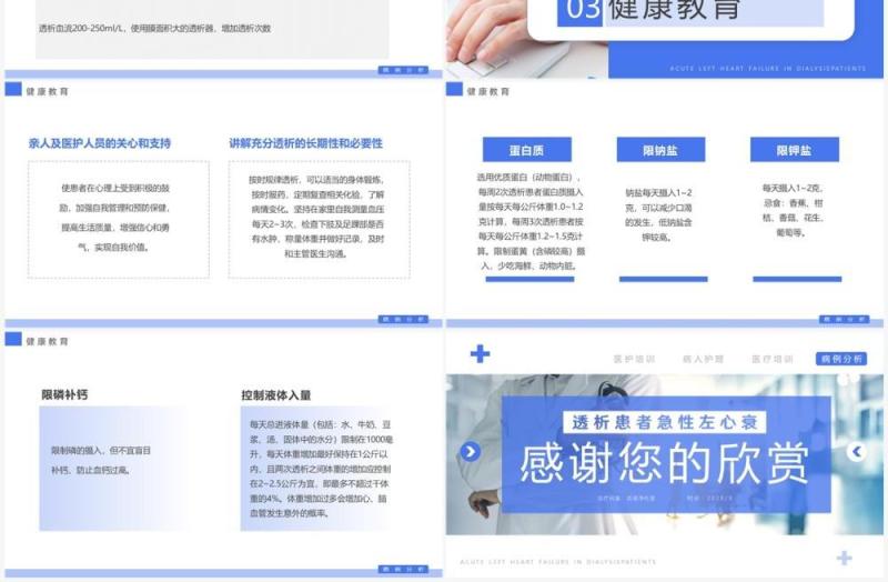蓝色简约风透析心衰病人护理案例讲解PPT模板