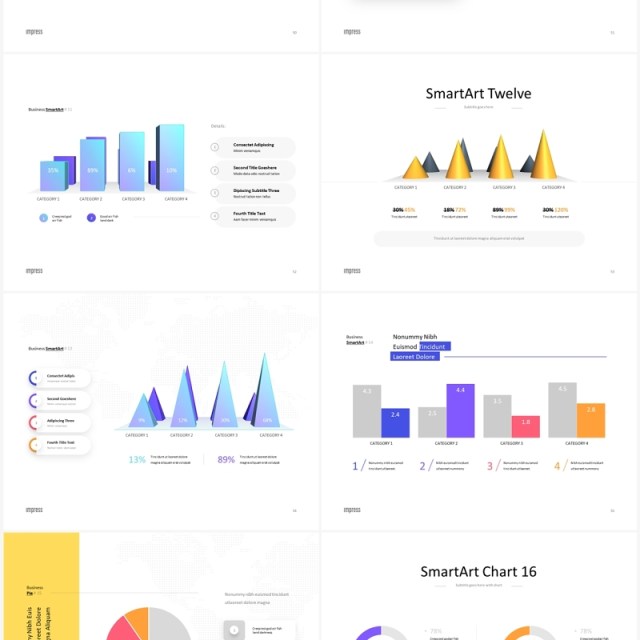 蓝色项目产品信息图表数据分析PPT模板素材Impress Bright Anmt