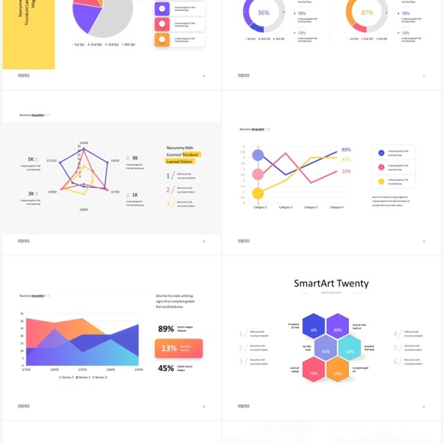 蓝色项目产品信息图表数据分析PPT模板素材Impress Bright Anmt