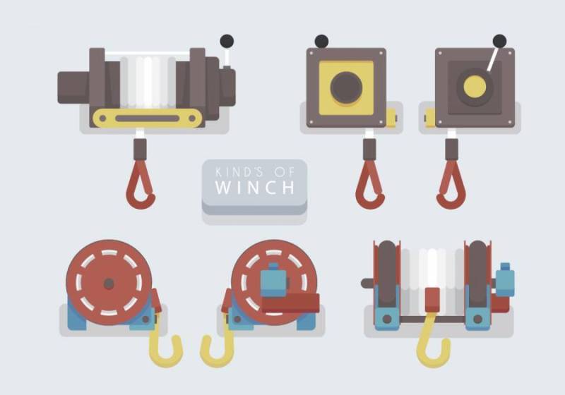 绞盘设置矢量平面插画