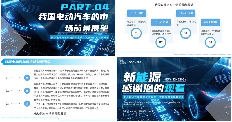 蓝色科技风新能源电动汽车宣传PPT模板