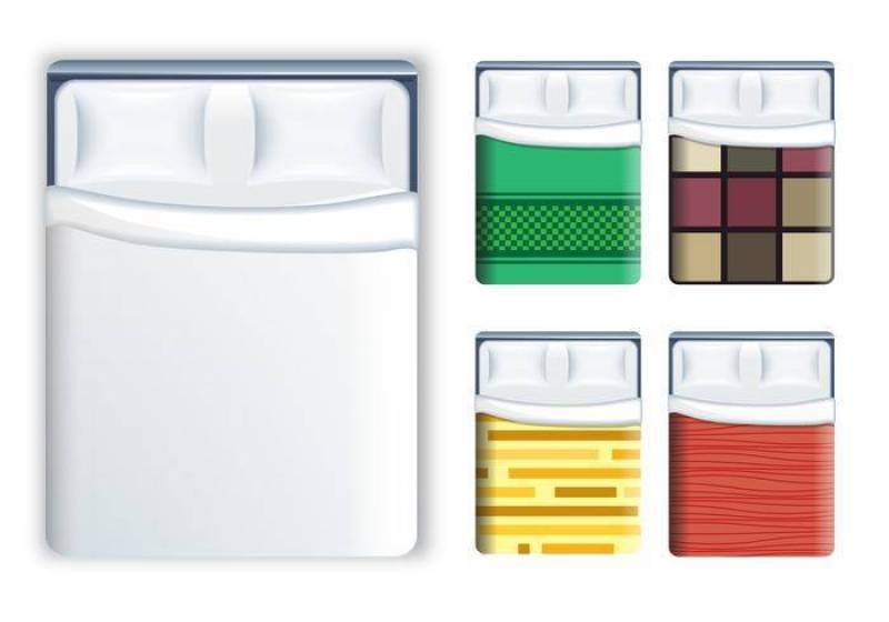 现实的床和床上用品矢量包