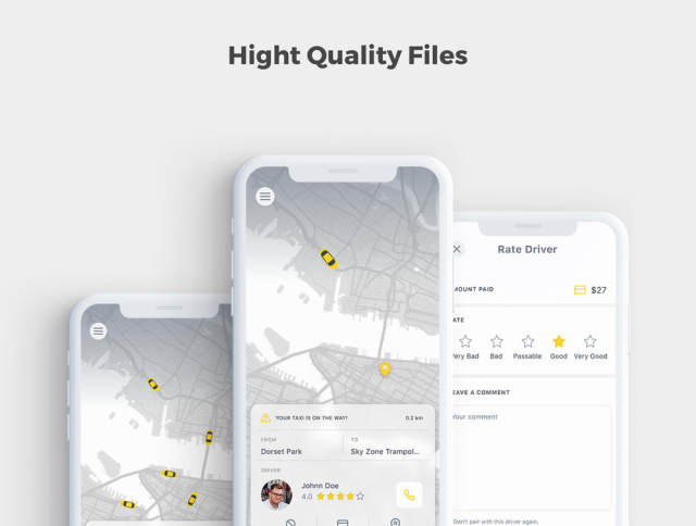 高品质的模板设计草图及的Adobe XD出租车移动应用程序，Cabbo  - 出租车UI套件移动应用