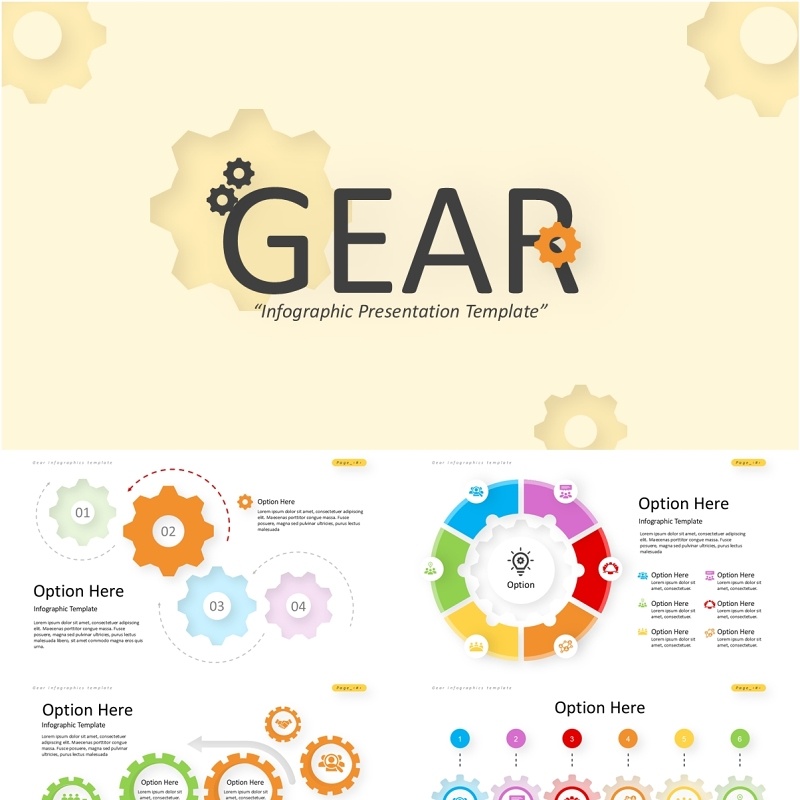 齿轮信息图PPT模板素材Gear Infographics PPT