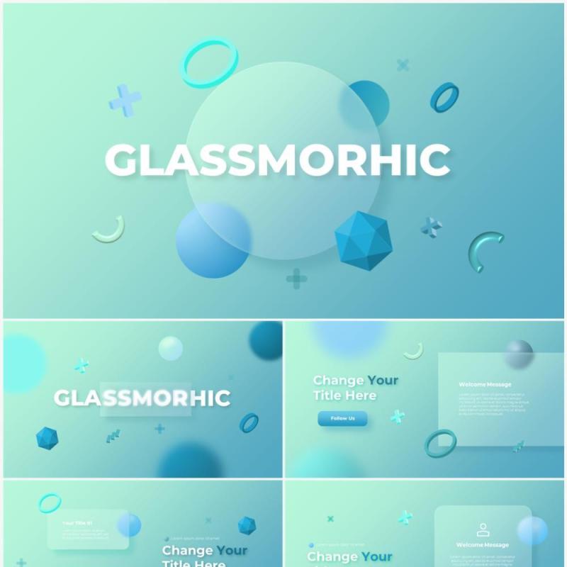 玻璃亮蓝色国外动态商业商务PPT模板素材Glass Bright Blue