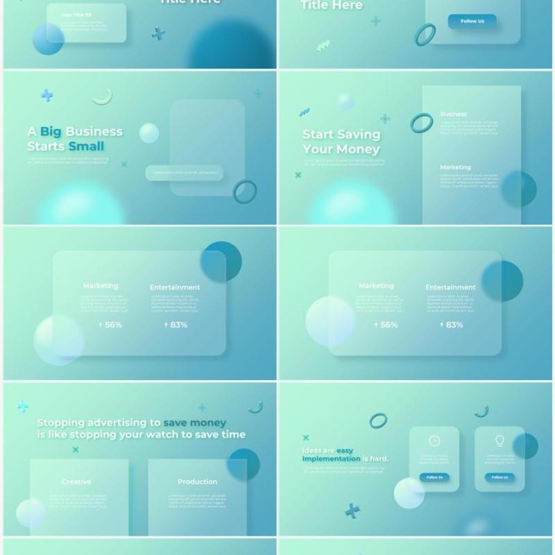 玻璃亮蓝色国外动态商业商务PPT模板素材Glass Bright Blue