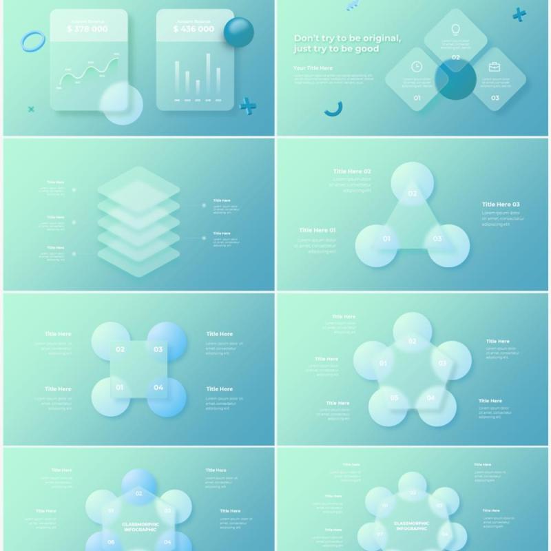 玻璃亮蓝色国外动态商业商务PPT模板素材Glass Bright Blue