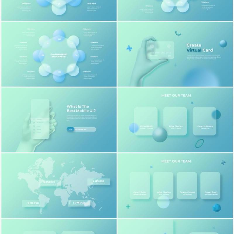 玻璃亮蓝色国外动态商业商务PPT模板素材Glass Bright Blue