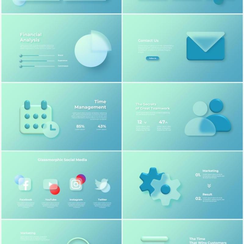 玻璃亮蓝色国外动态商业商务PPT模板素材Glass Bright Blue