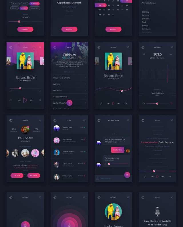 30+音乐应用程序界面UI iOS工具包sketch源文件格式打包下载