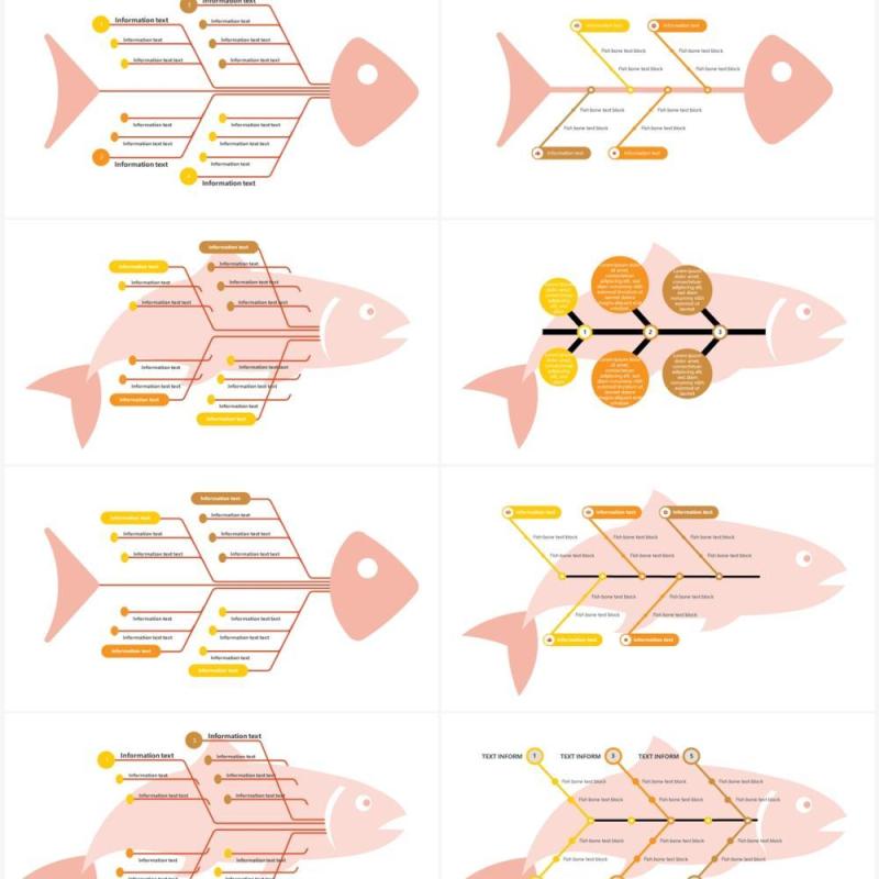 20页粉色清新鱼骨图可视化图表集PPT模板