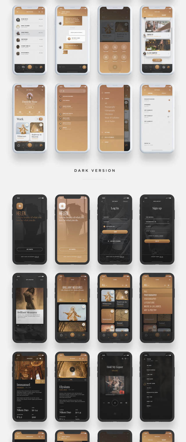 用于Sketch，Photoshop，XD和Figma，Helen iOS UI Kit的iOS Creative Portfolio App UI工具包