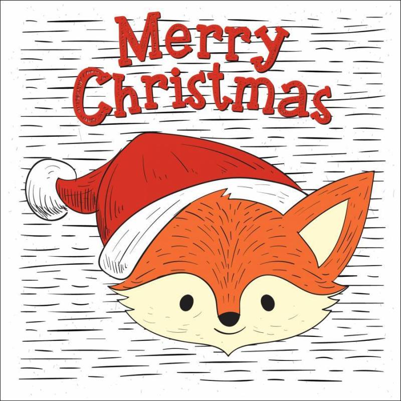  手绘矢量圣诞狐狸字符图