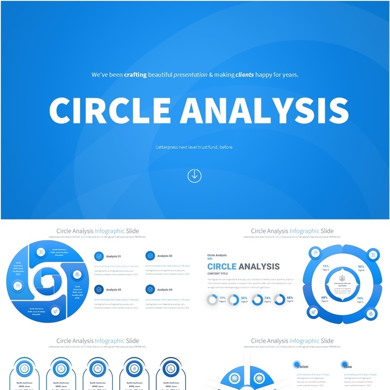 圆形信息图分析PPT模板Circle Analysis - Color 05 (Blue)