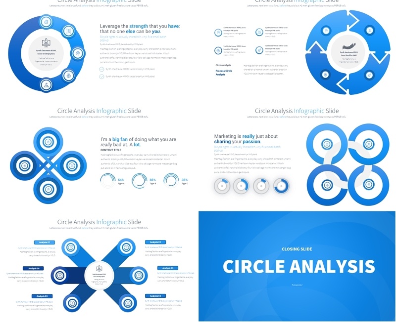 圆形信息图分析PPT模板Circle Analysis - Color 05 (Blue)