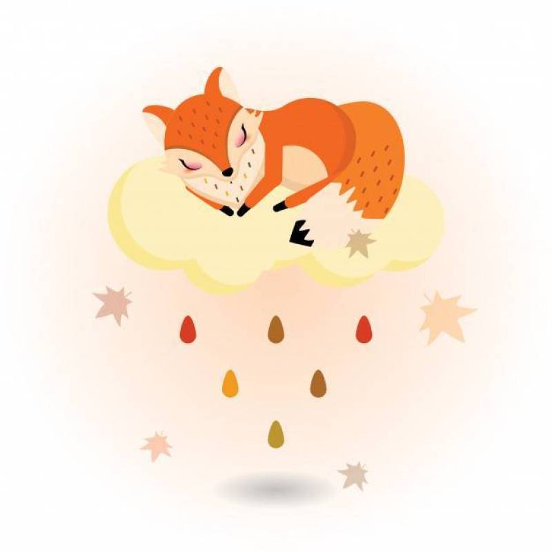 睡觉在秋天云彩的Fox