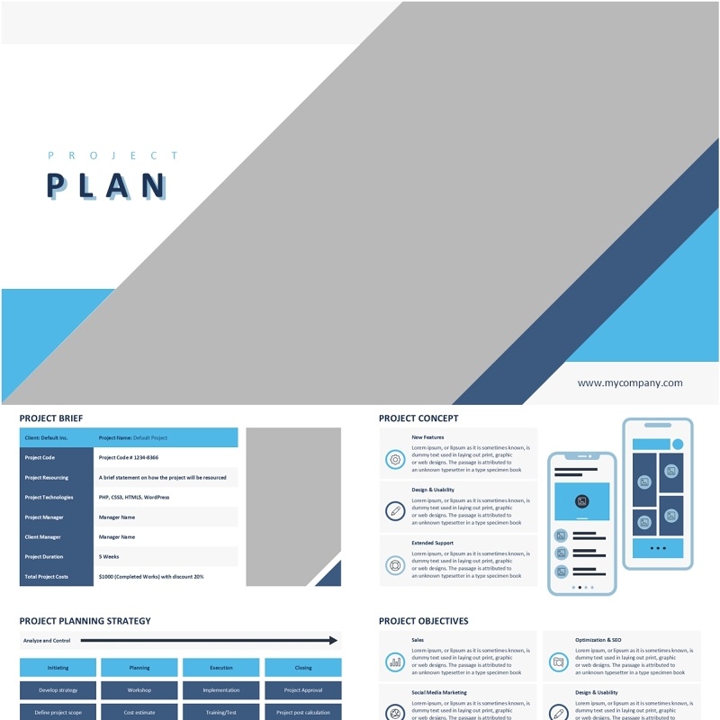 项目计划可插图PPT模板ProjectPlan_Blue