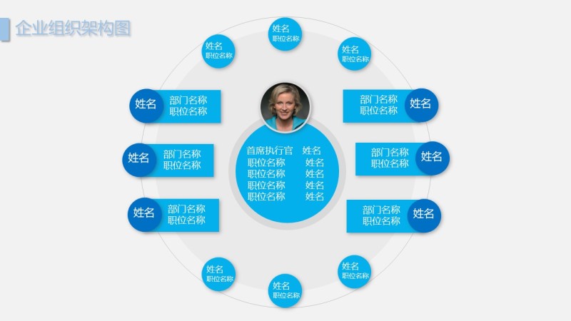 天蓝色组织架构图PPT模板5