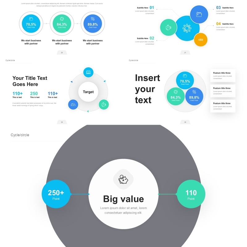 循环和圆形信息图表PPT模板Cycle and Circle - Light