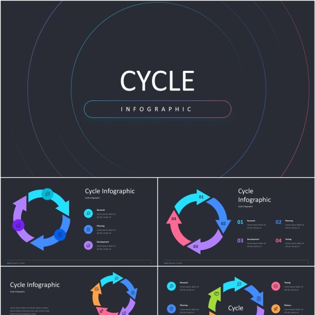 循环信息图表PPT模板Cycle Dark