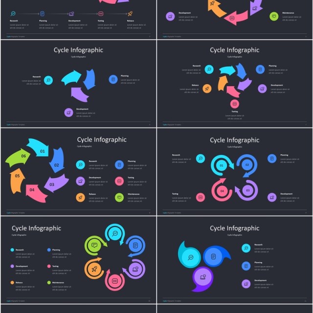 循环信息图表PPT模板Cycle Dark