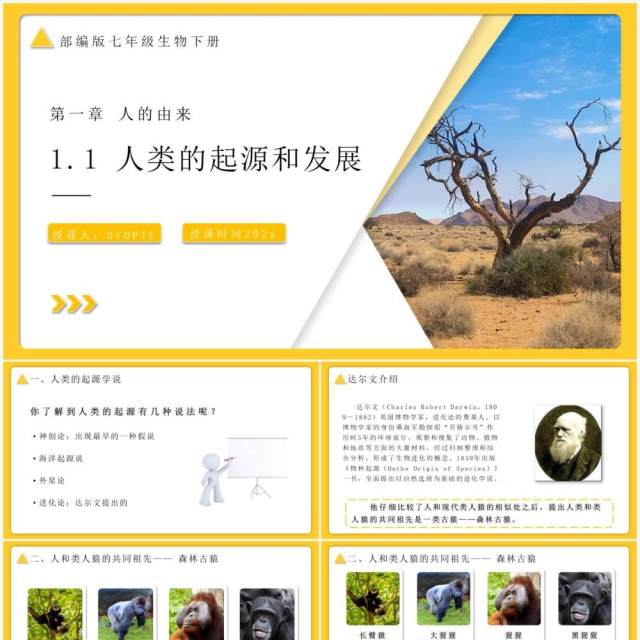 部编版七年级生物下册人类的起源与发展课件PPT模板