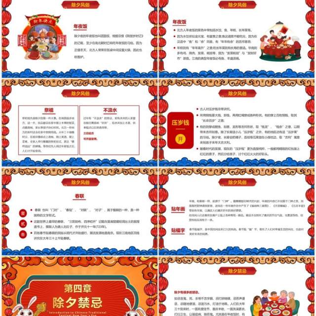 红色国潮中国风除夕习俗介绍PPT模板 红色国潮中国风除夕习俗介绍PPT模板