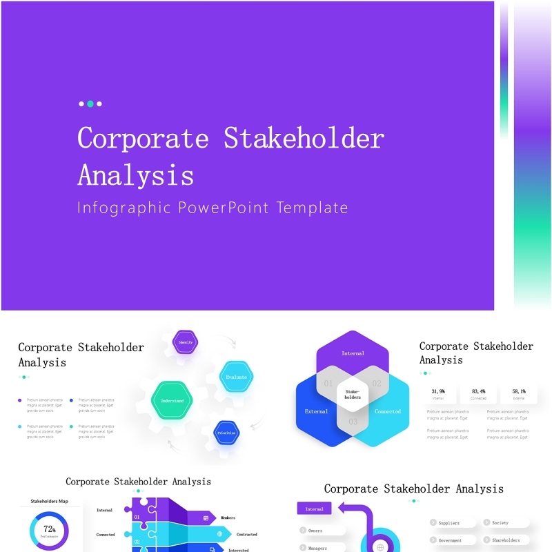 企业利益相关者分析PPT信息图模板素材Corporate Stakeholder Analysis Infographics