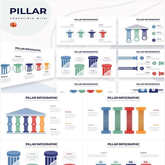 国外彩色支柱图PPT信息图形素材Pillar Powerpoint Infographics