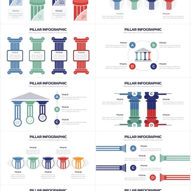 国外彩色支柱图PPT信息图形素材Pillar Powerpoint Infographics