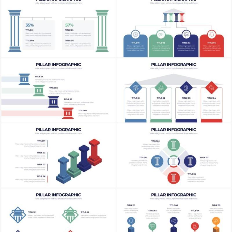 国外彩色支柱图PPT信息图形素材Pillar Powerpoint Infographics