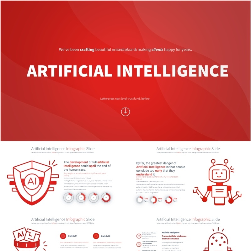 人工智能PPT模板素材信息图Artificial intelligence - Color 10 (Red)