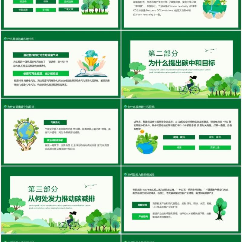 碳达峰碳中和科普低碳环保低碳生活节能减排绿色健康动态PPT模板