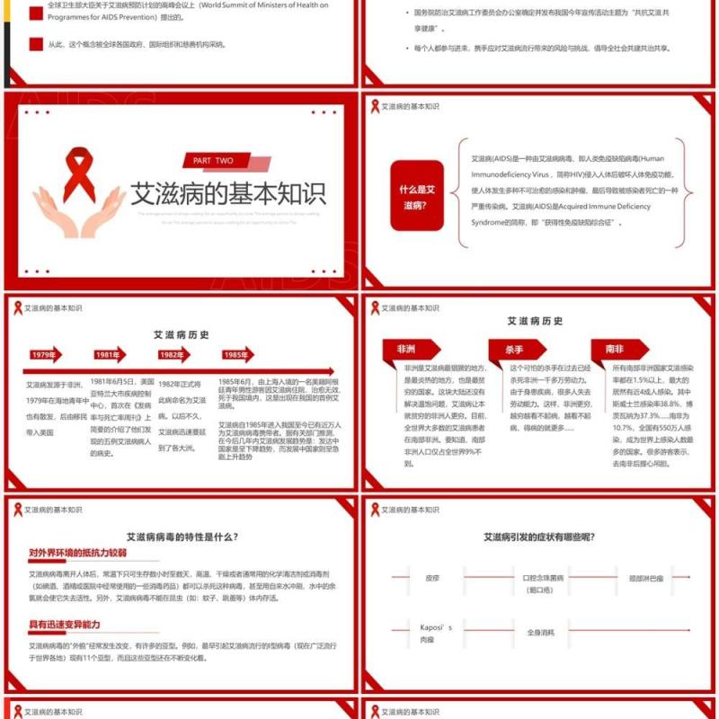 红色简约风世界艾滋病日知识讲座PPT模板