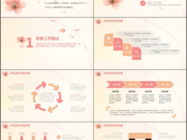 小清新粉色花卉公司年度工作总结PPT