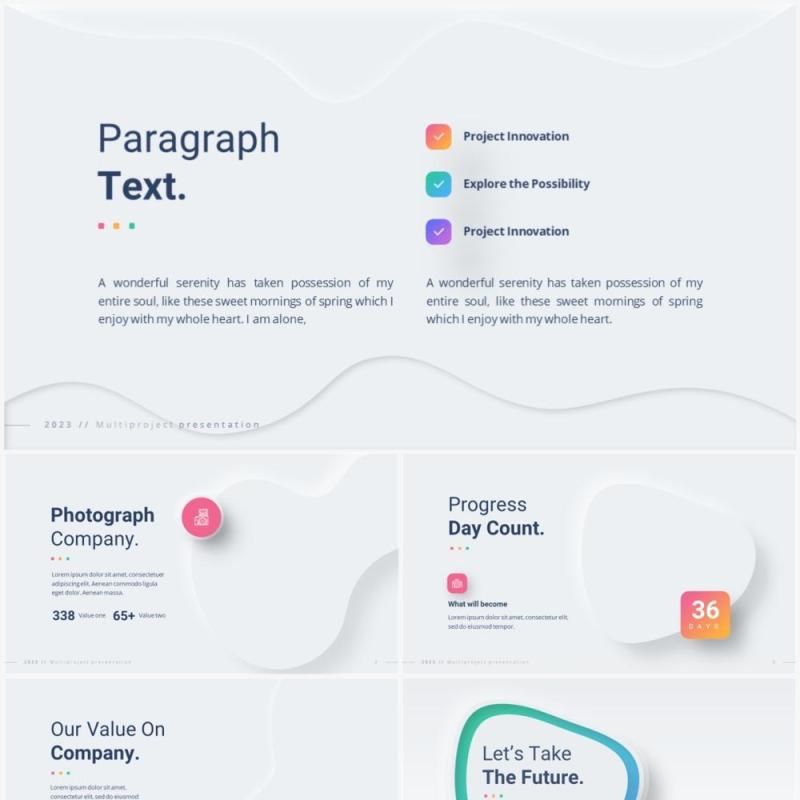 简洁公司简介产品介绍图文排版设计PPT模板幻灯片2023 Versatile Organic Shape Light