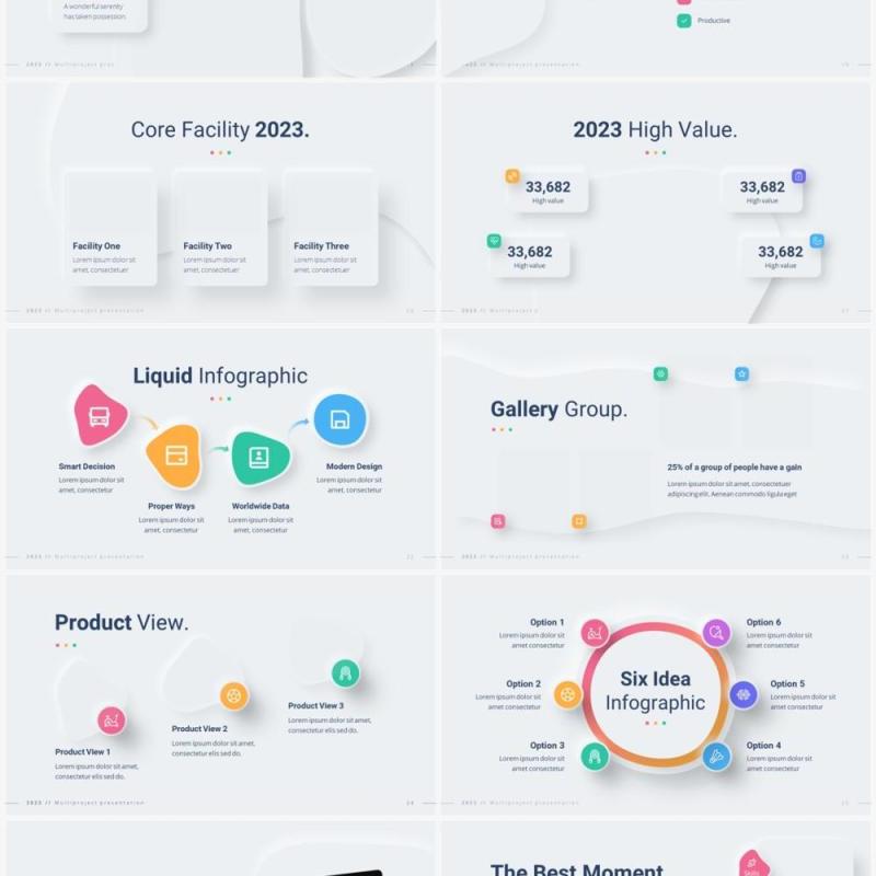 简洁公司简介产品介绍图文排版设计PPT模板幻灯片2023 Versatile Organic Shape Light