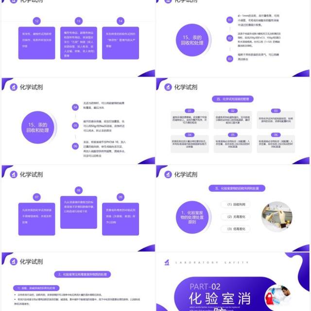 紫色简约商务风化学实验室安全使用教育PPT模板