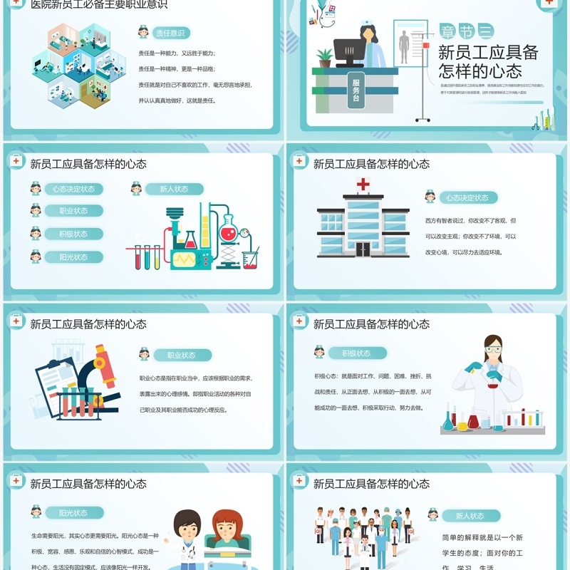 绿色扁平化医院新员工入职培训PPT模板