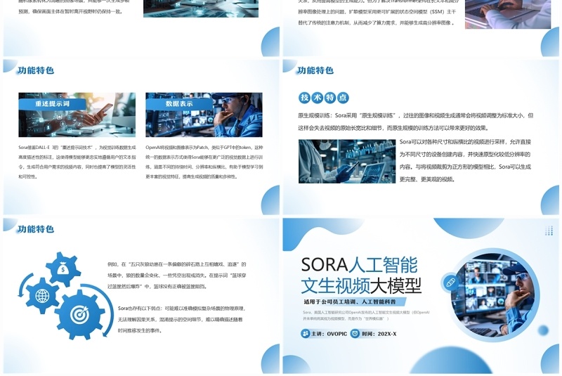 蓝色SORA人工智能文生视频大模型PPT模板