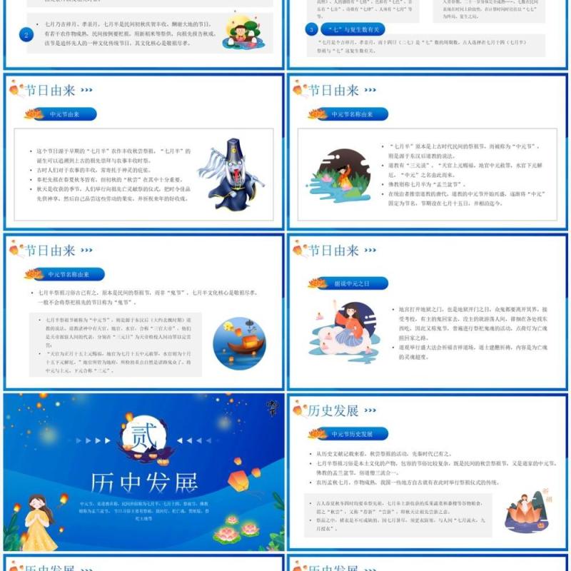 蓝色卡通风中元节祭祖节日介绍PPT模板