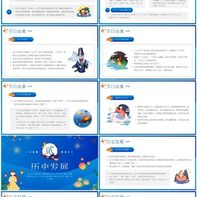 蓝色卡通风中元节祭祖节日介绍PPT模板 蓝色卡通风中元节祭祖节日介绍PPT模板
