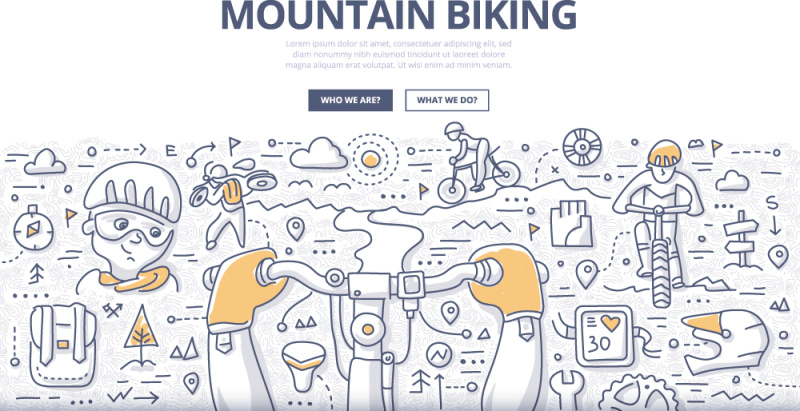 扁平化商务山地自行车涂鸦图案插画矢量素材