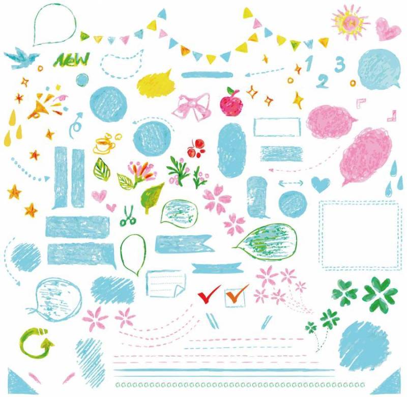 粗糙的手写的图标少女草稿材料集