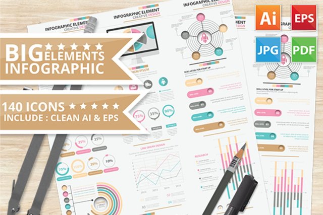 信息图表模板元素矢量素材设计Big Infographic Elements Design