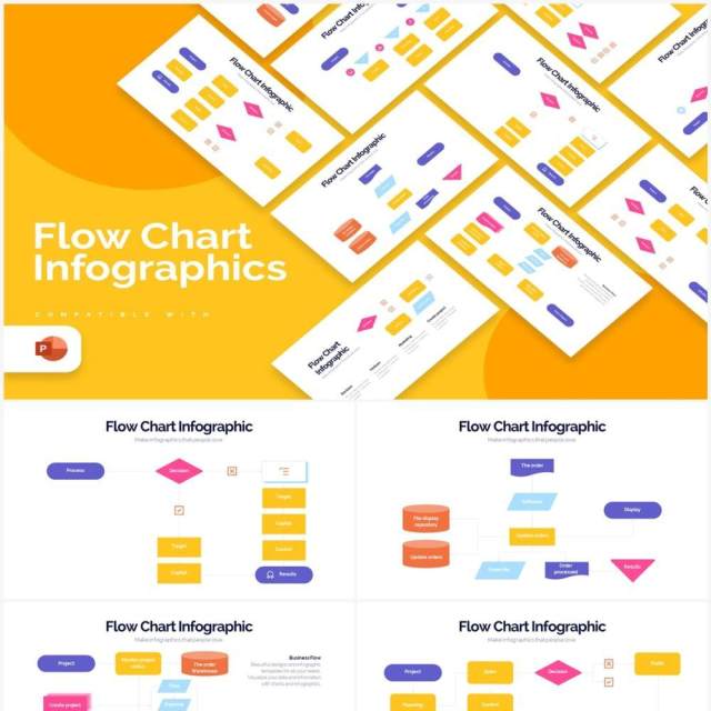 彩色简约流程图PPT信息图形素材Flow Chart Powerpoint Infographics