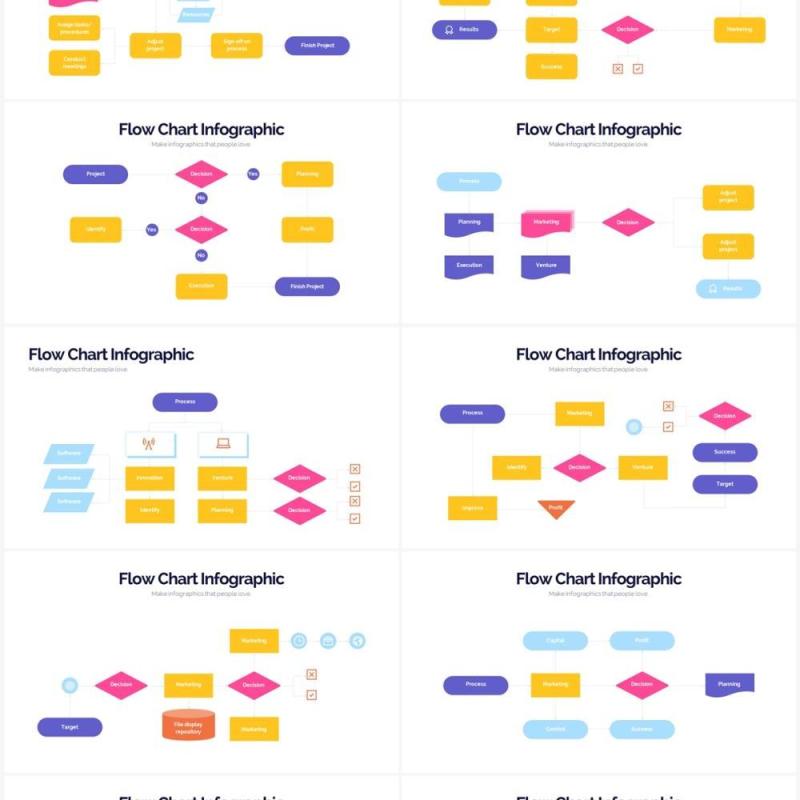 彩色简约流程图PPT信息图形素材Flow Chart Powerpoint Infographics